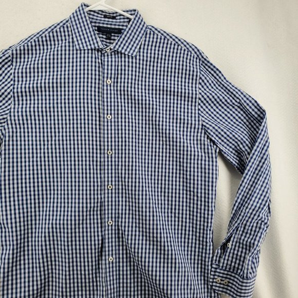 Tommy Hilfiger Shirt Men's L/S Casual Button Up Blue/White Check Lg 16.5 - 34/35 - Picture 5 of 12